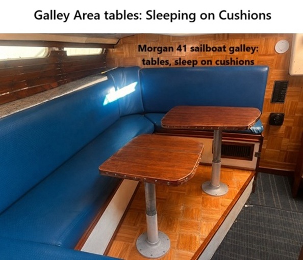 Moragn 41 sailboat galley tables, sleeping