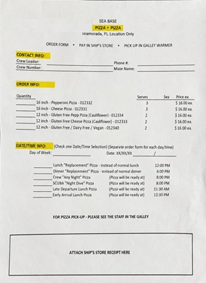 Sea Base Islamorada Pizza ordering form