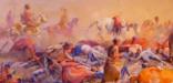 Historic painting of aftermath of the Battle of the Little Bighorn