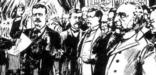 A 1901 sketch of Theodore Roosevelt taking the oath of office in Buffalo, NY.