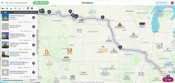 Roadtrippers.com map